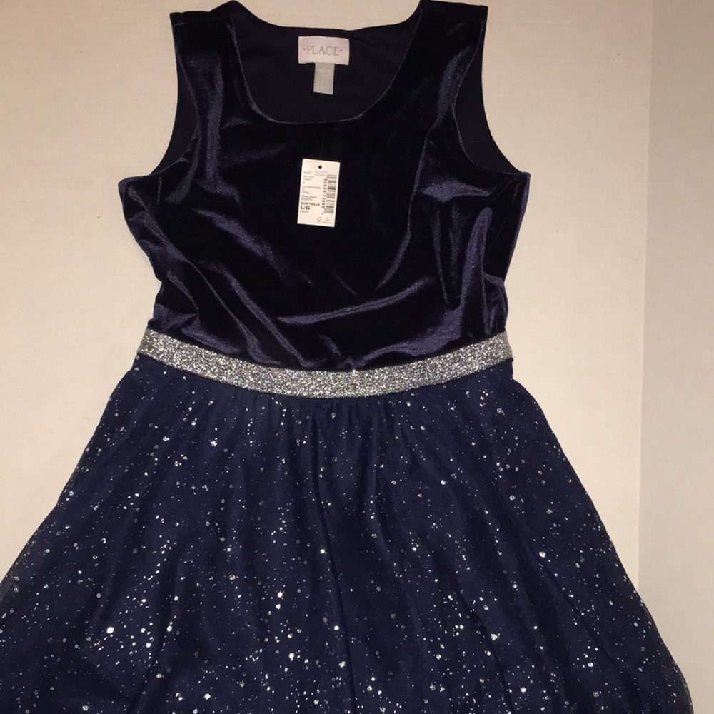 NWT The Children's Place Navy Velvet & Sparkle Tulle Party Dress | size 10/12